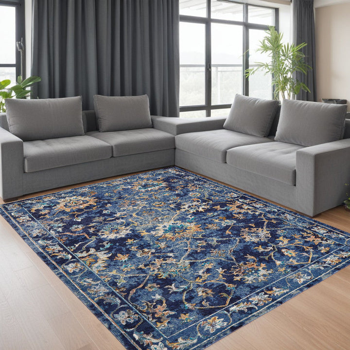 5 x 8 Blue Aqua and Gold Floral Area Rug Image 5