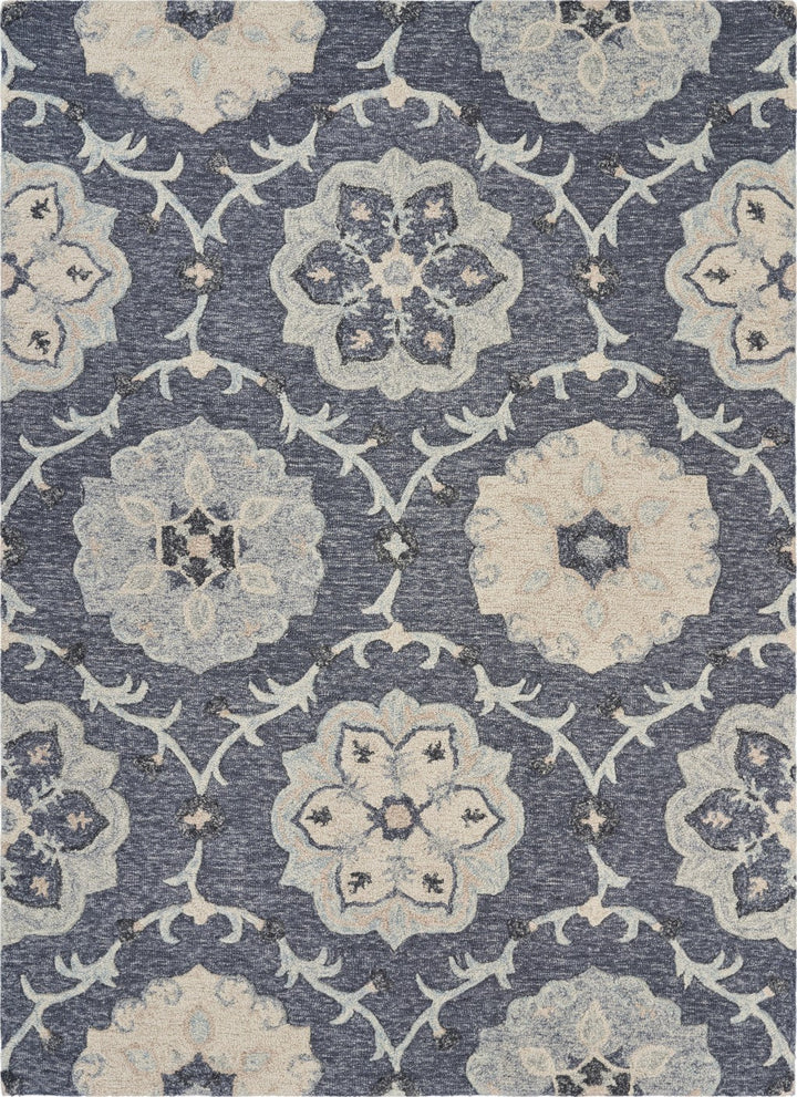 5 Blue And Gray Round Wool Hand Tufted Area Rug Image 10