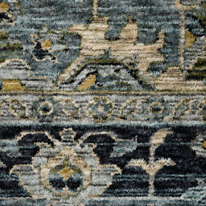 5 X 8 Blue Grey Beige Tan Green And Gold Oriental Power Loom Stain Resistant Area Rug With Fringe Image 8