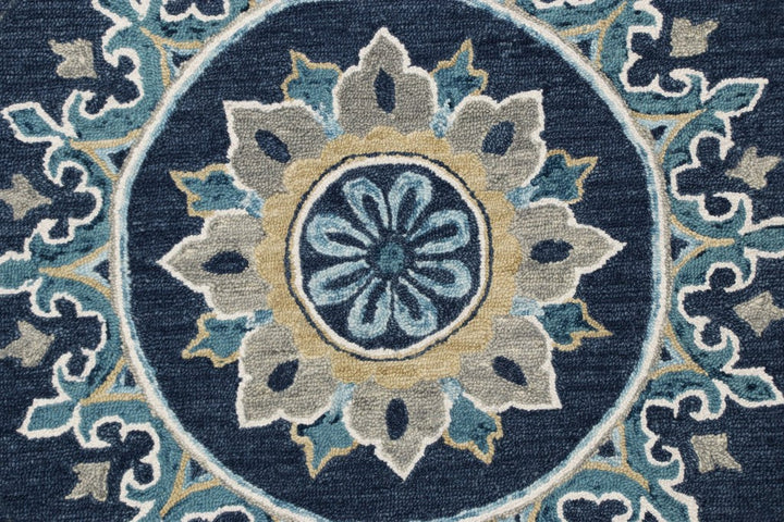 5 Round Blue Floral Medallion Area Rug Image 8