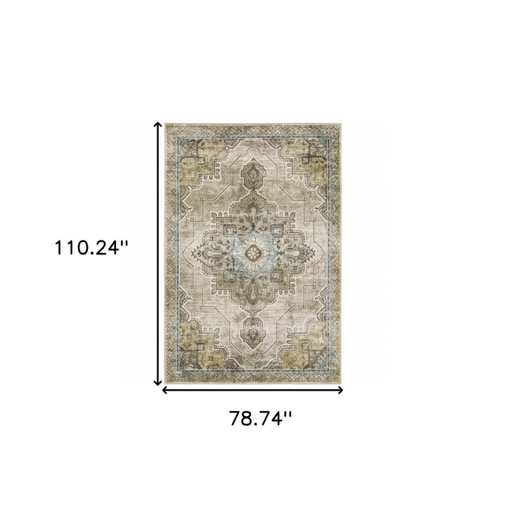 6 X 9 Grey Blue Beige And Gold Oriental Power Loom Stain Resistant Area Rug Image 11