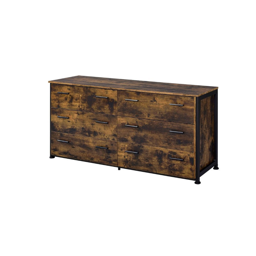 59" Brown and Black Six Drawer Double Dresser Image 1