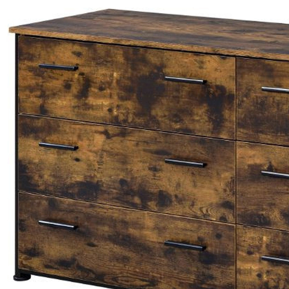 59" Brown and Black Six Drawer Double Dresser Image 2