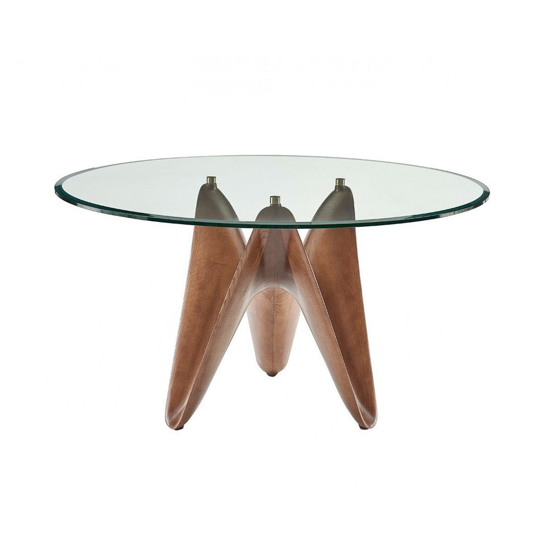 59" Clear And Walnut Rounded Glass And Solid Manufactured Wood Dining Image 2