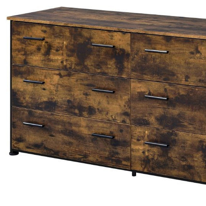 59" Brown and Black Six Drawer Double Dresser Image 3