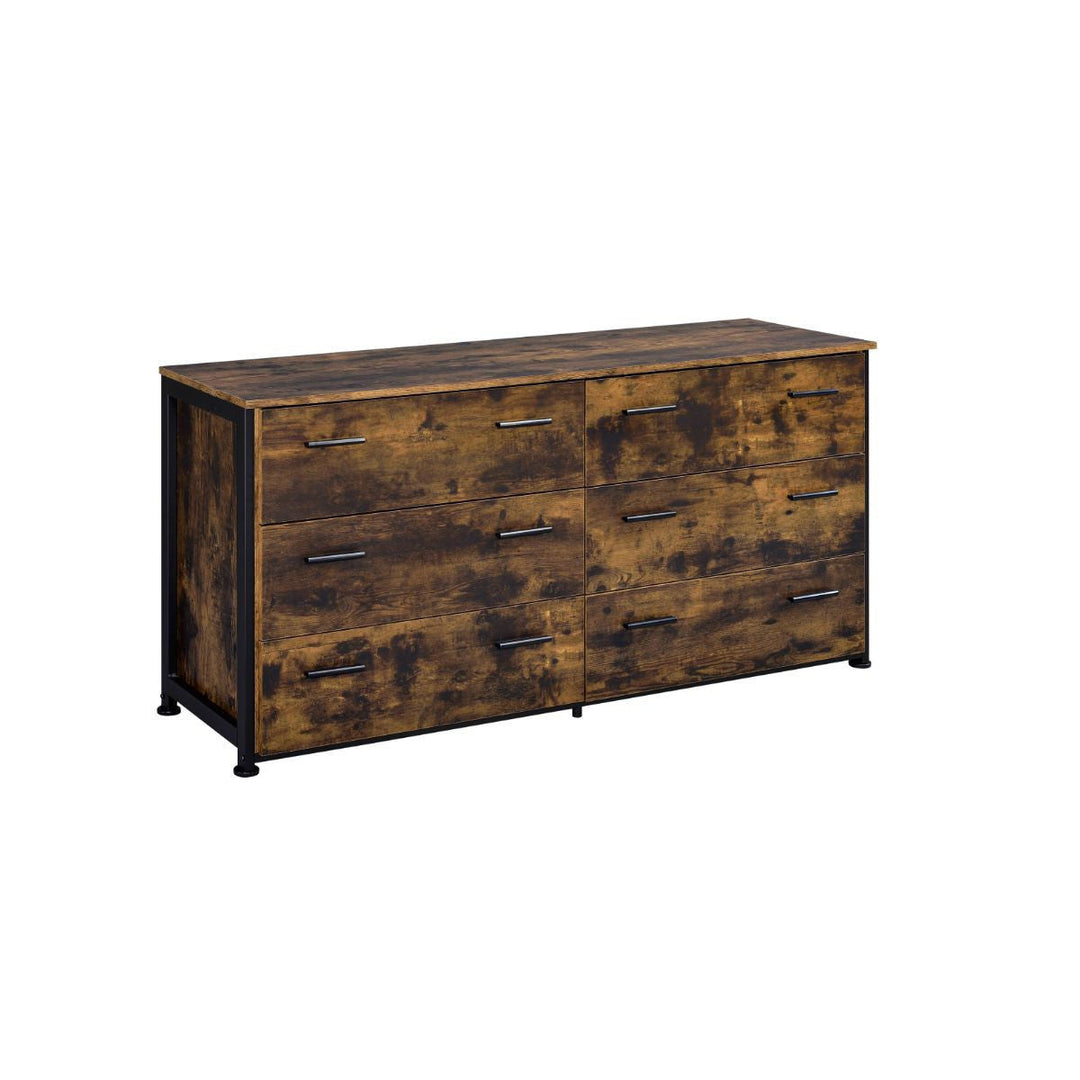 59" Brown and Black Six Drawer Double Dresser Image 4