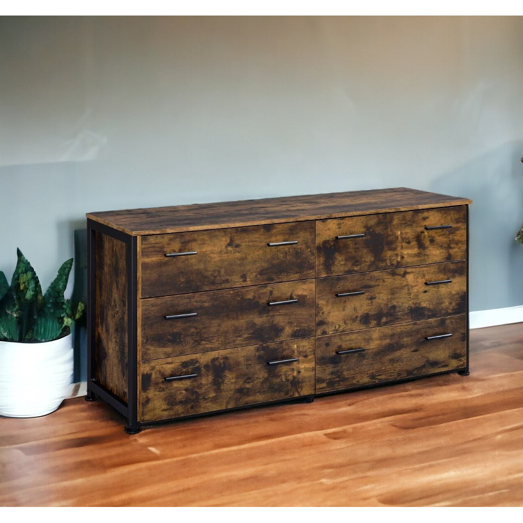 59" Brown and Black Six Drawer Double Dresser Image 6