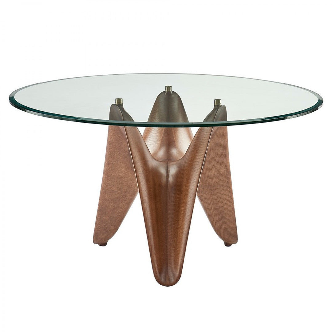 59" Clear And Walnut Rounded Glass And Solid Manufactured Wood Dining Image 3