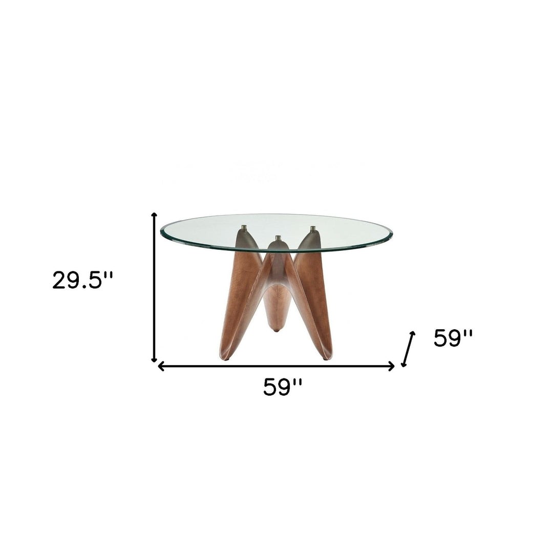 59" Clear And Walnut Rounded Glass And Solid Manufactured Wood Dining Image 4