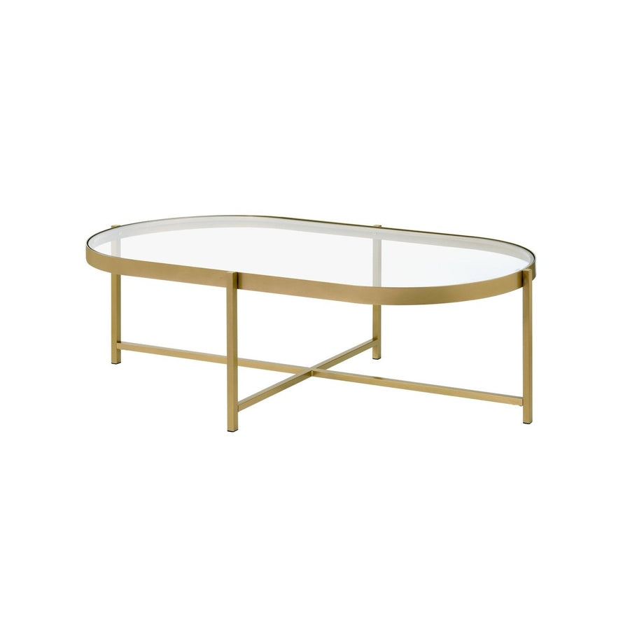 54" Gold And Clear Glass Oval Coffee Table Image 1