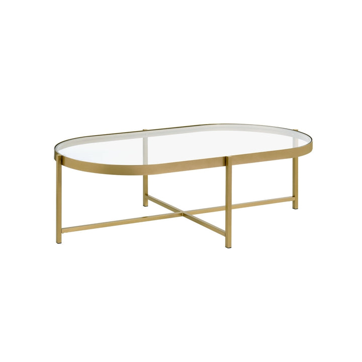 54" Gold And Clear Glass Oval Coffee Table Image 4