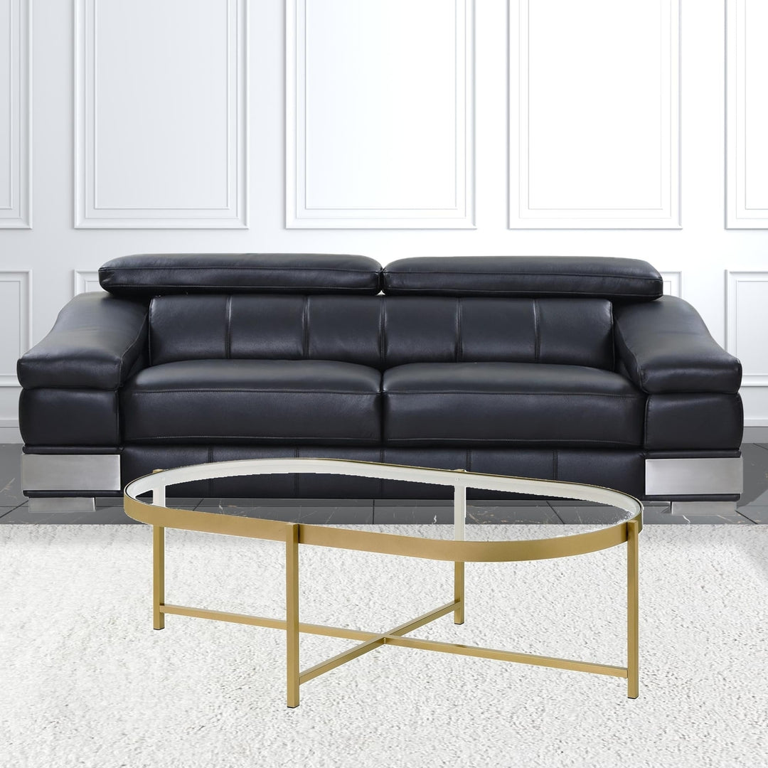 54" Gold And Clear Glass Oval Coffee Table Image 5