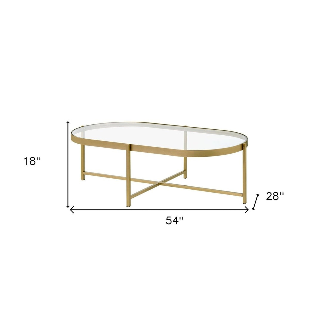 54" Gold And Clear Glass Oval Coffee Table Image 6