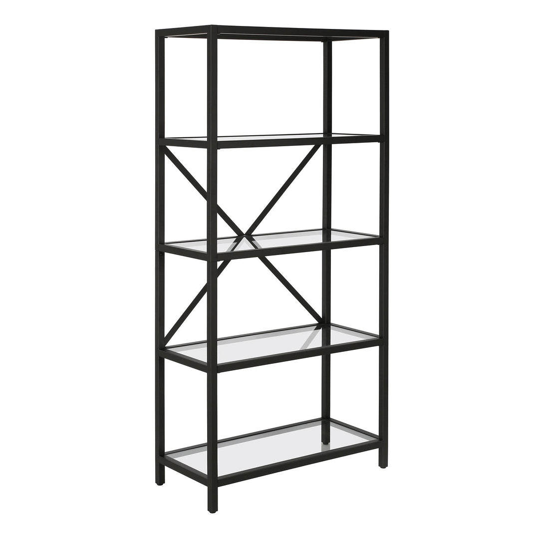 63" Black Metal and Glass Five Tier Etagere Bookcase Image 1