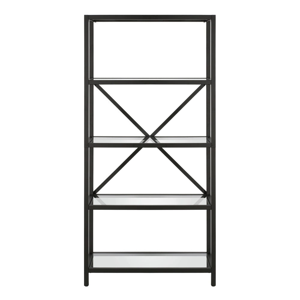 63" Black Metal and Glass Five Tier Etagere Bookcase Image 2