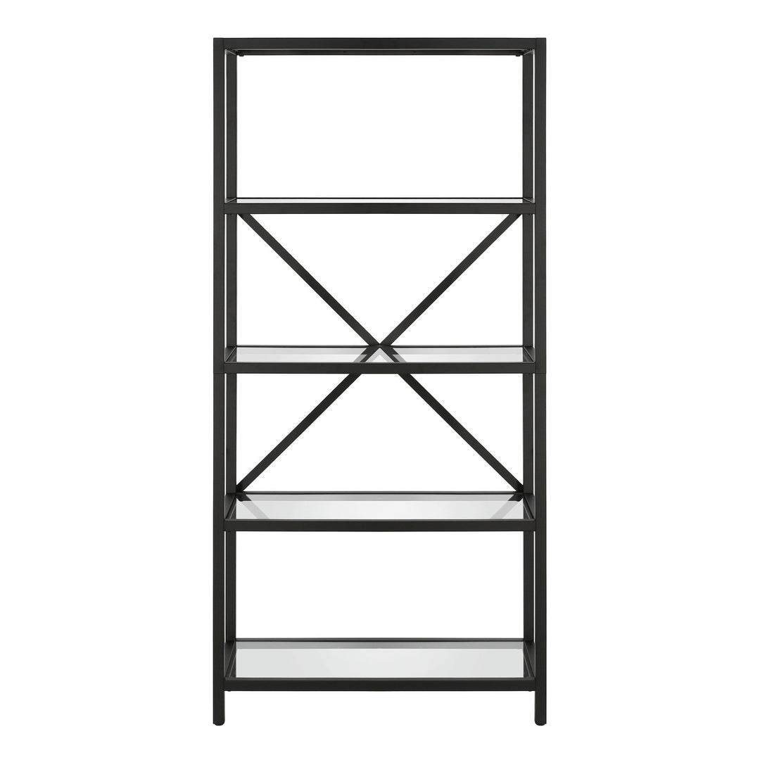 63" Black Metal and Glass Five Tier Etagere Bookcase Image 2