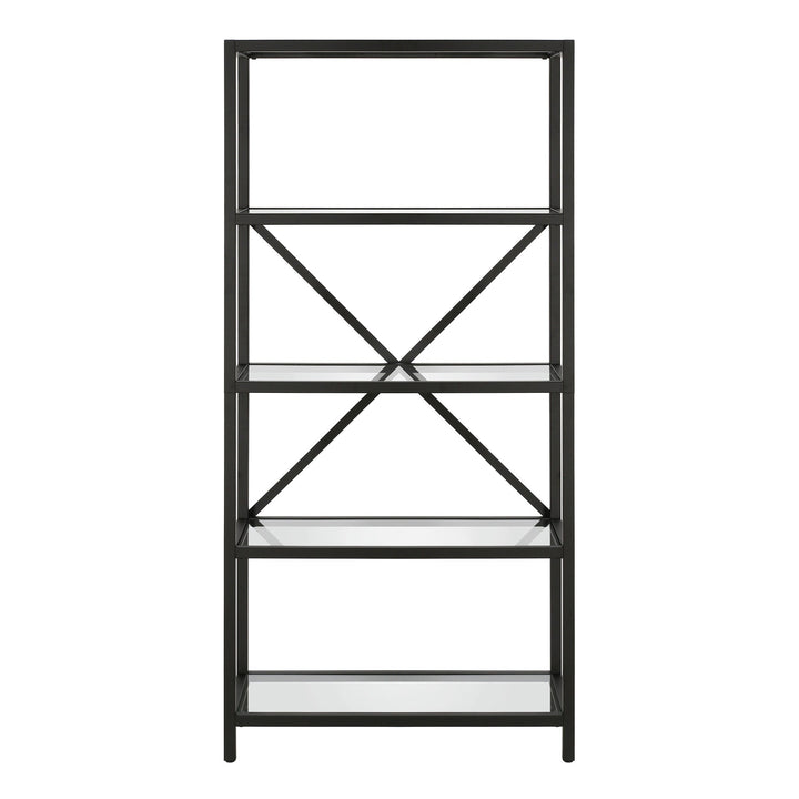 63" Black Metal and Glass Five Tier Etagere Bookcase Image 2