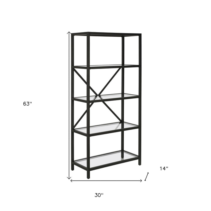 63" Black Metal and Glass Five Tier Etagere Bookcase Image 4