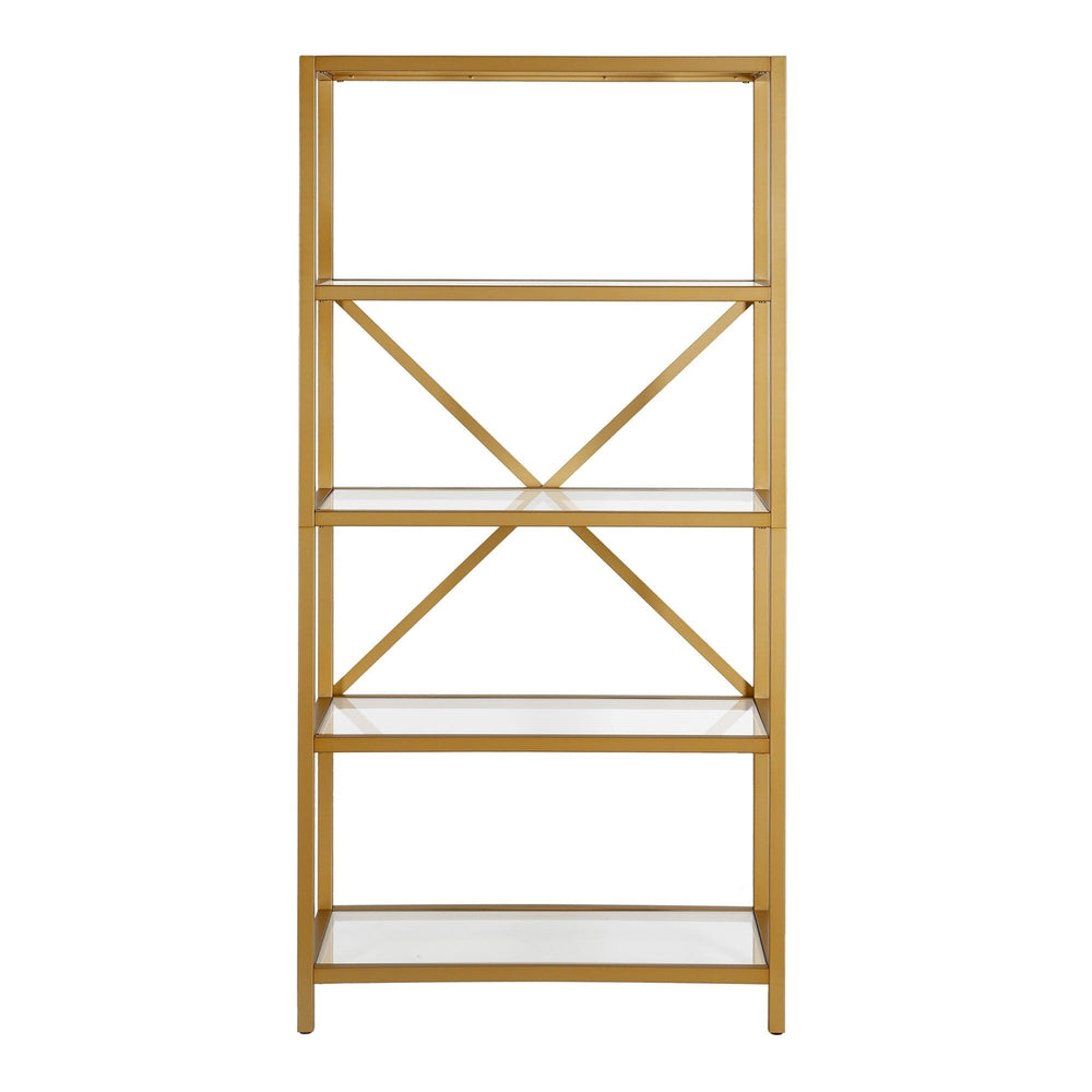 63" Gold Metal and Glass Five Tier Etagere Bookcase Image 2