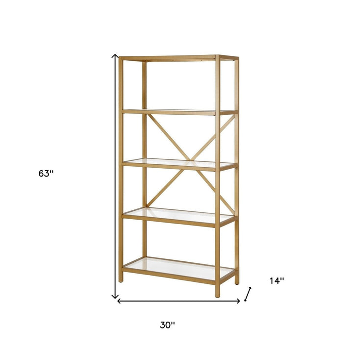 63" Gold Metal and Glass Five Tier Etagere Bookcase Image 4