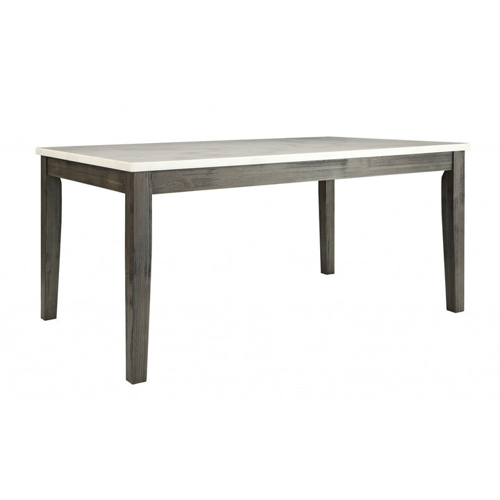 64" White And Gray Marble And Solid Wood Dining Image 1