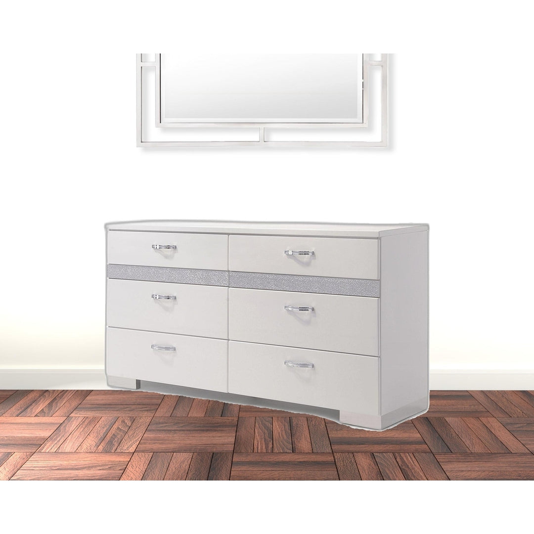 63" White High Gloss Manufactured Wood Eight Drawer Double Dresser Image 5