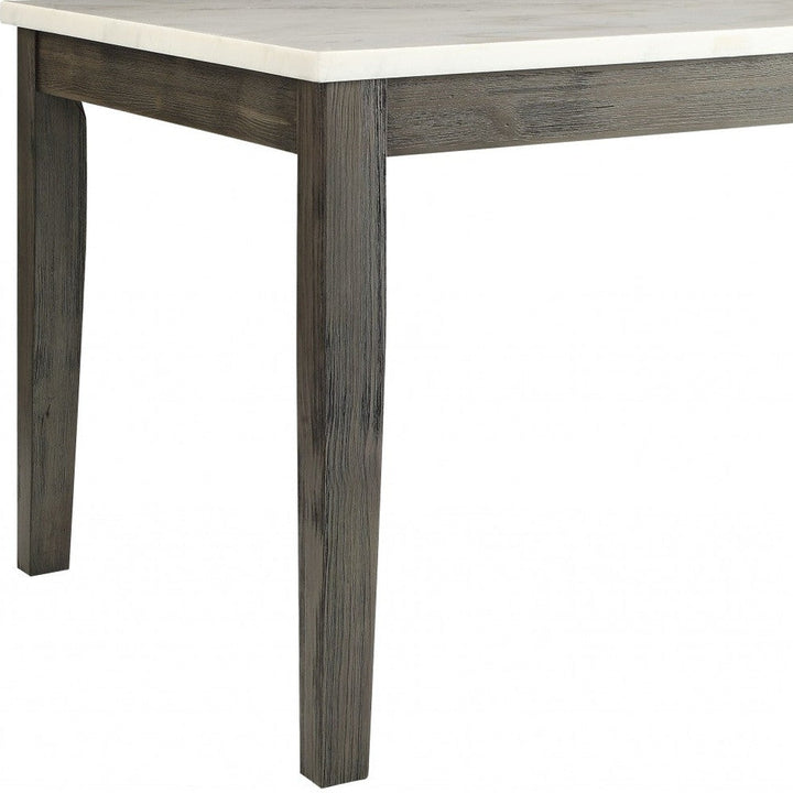 64" White And Gray Marble And Solid Wood Dining Image 3