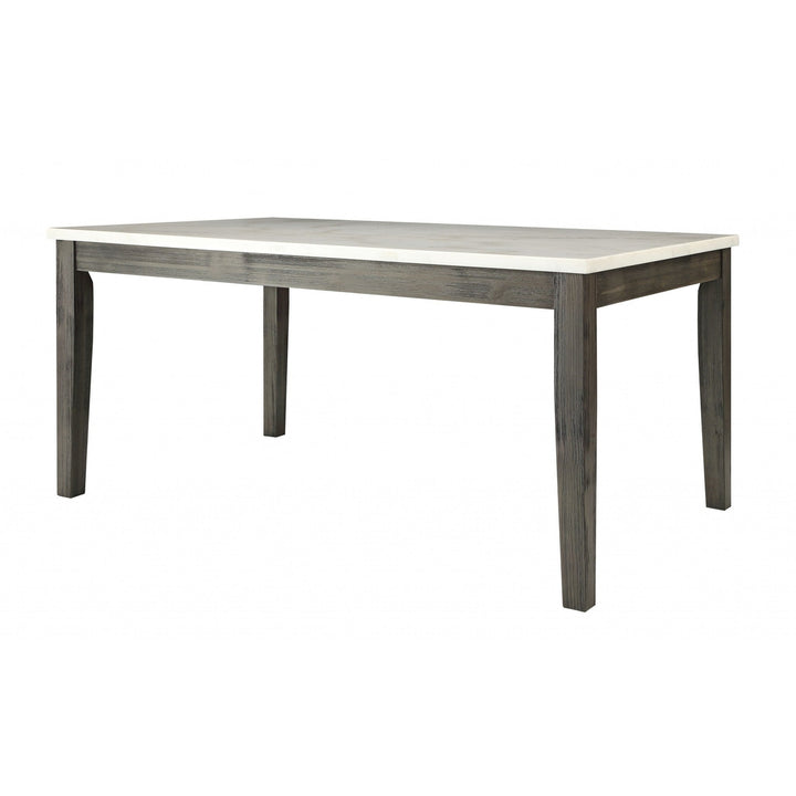 64" White And Gray Marble And Solid Wood Dining Image 4