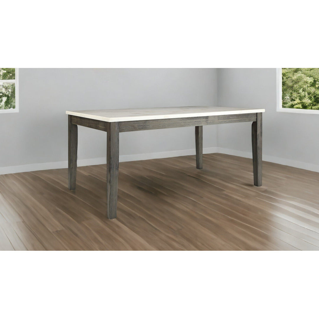 64" White And Gray Marble And Solid Wood Dining Image 5