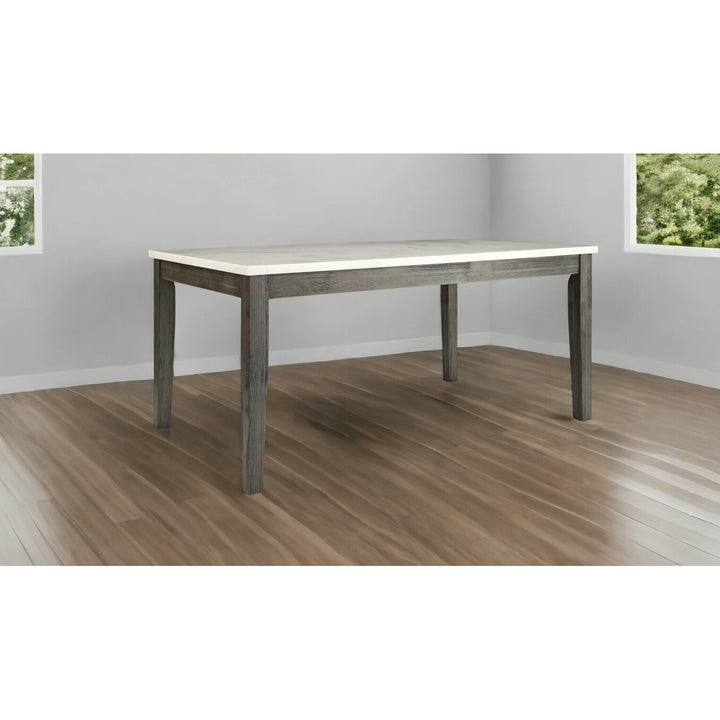 64" White And Gray Marble And Solid Wood Dining Image 5