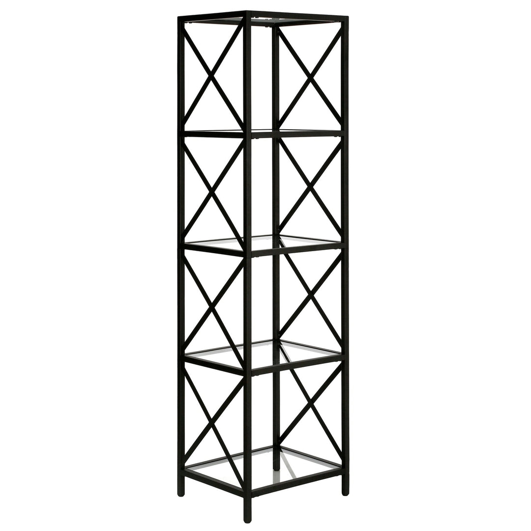 66" Black Metal And Glass Four Tier Etagere Bookcase Image 1