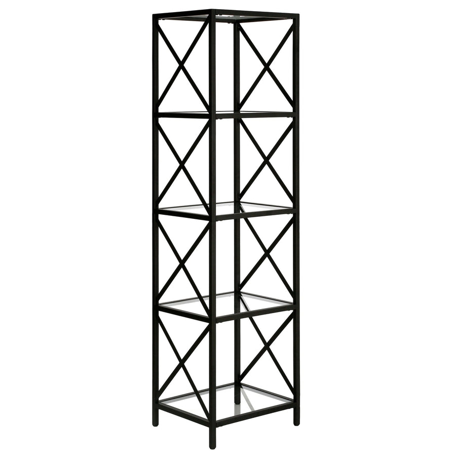 66" Black Metal And Glass Four Tier Etagere Bookcase Image 1