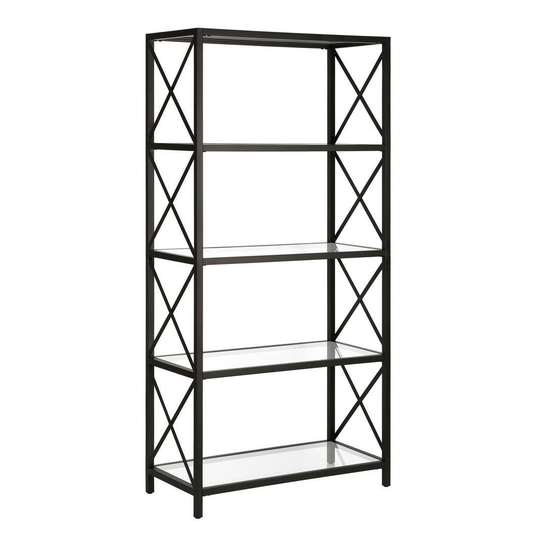 66" Black Metal and Glass Five Tier Etagere Bookcase Image 1