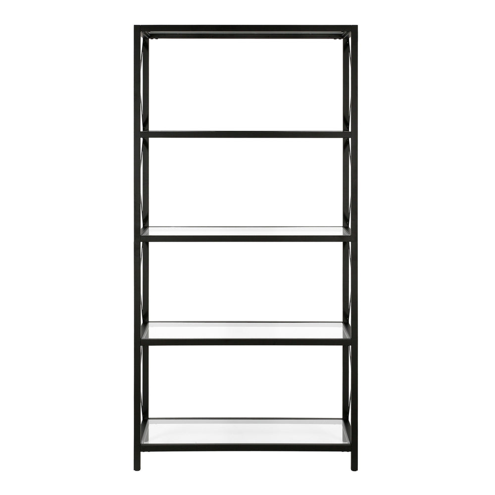 66" Black Metal and Glass Five Tier Etagere Bookcase Image 2