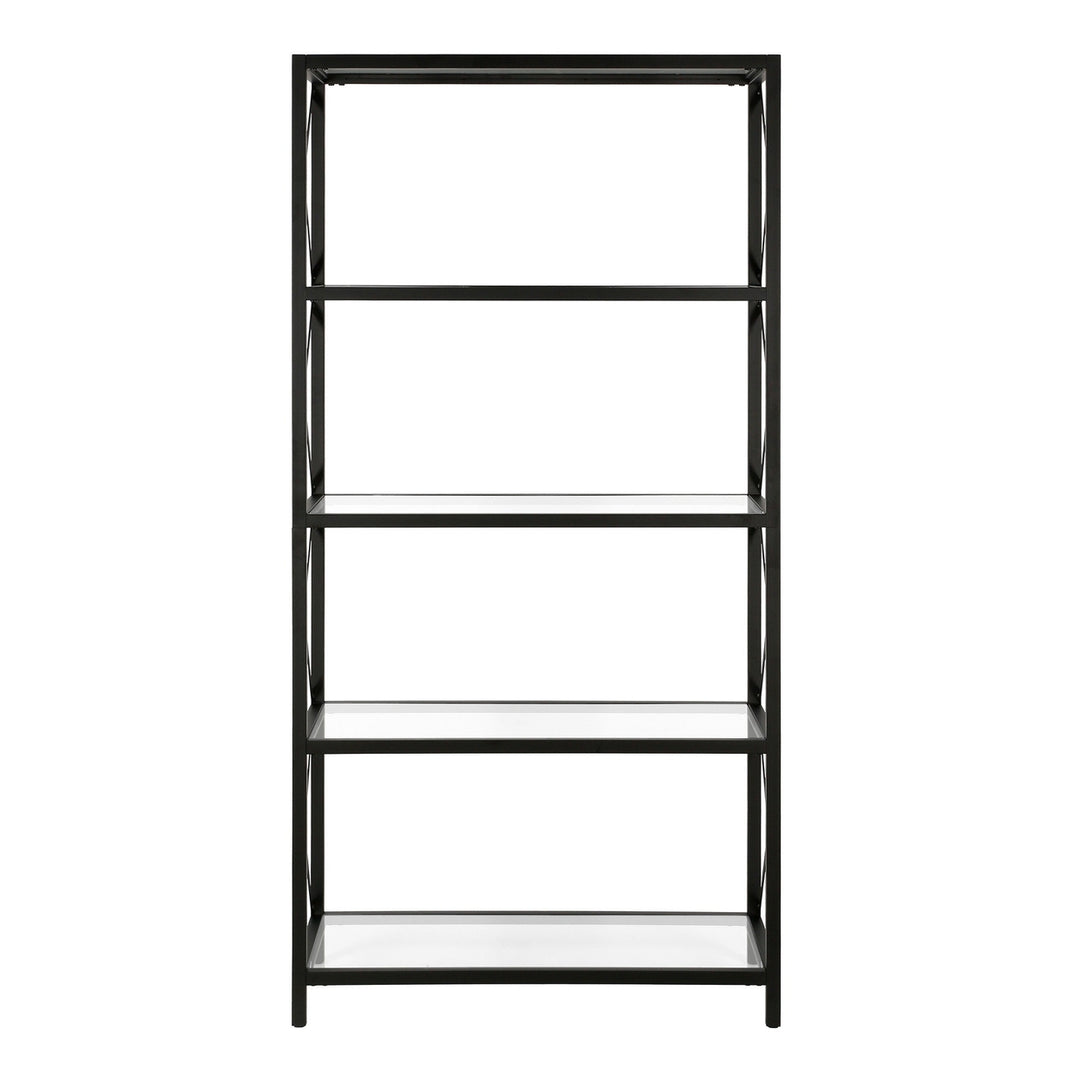 66" Black Metal and Glass Five Tier Etagere Bookcase Image 2