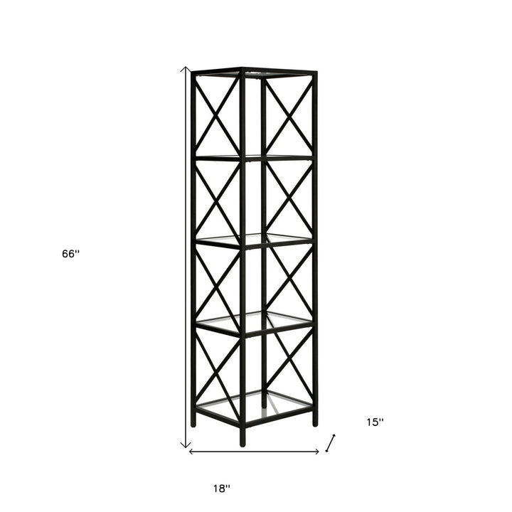 66" Black Metal And Glass Four Tier Etagere Bookcase Image 4