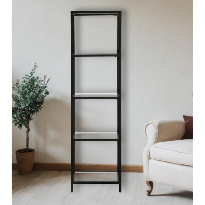 66" Black Metal And Glass Four Tier Etagere Bookcase Image 5