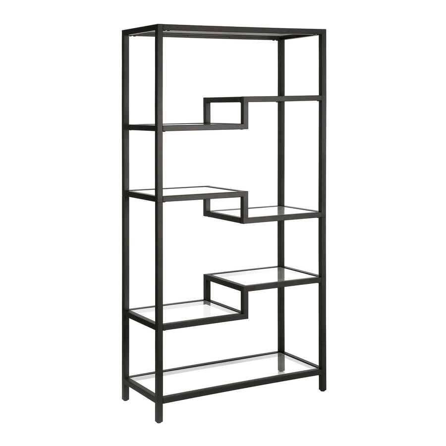 68" Black Metal and Glass Seven Tier Etagere Bookcase Image 1