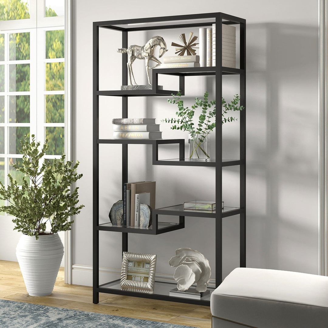 68" Black Metal and Glass Seven Tier Etagere Bookcase Image 2