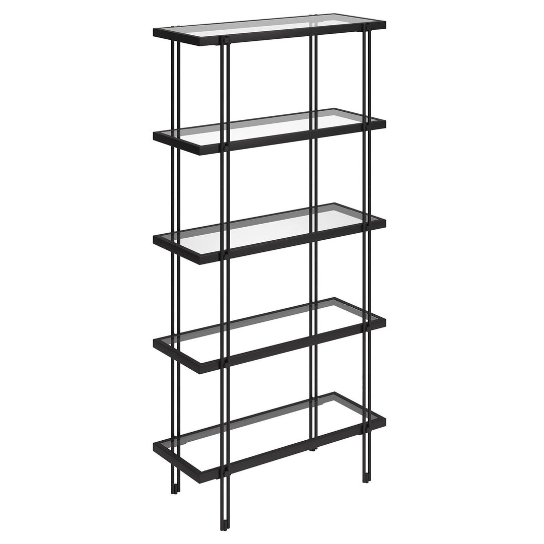 68" Black Metal And Glass Five Tier Standard Bookcase Image 1