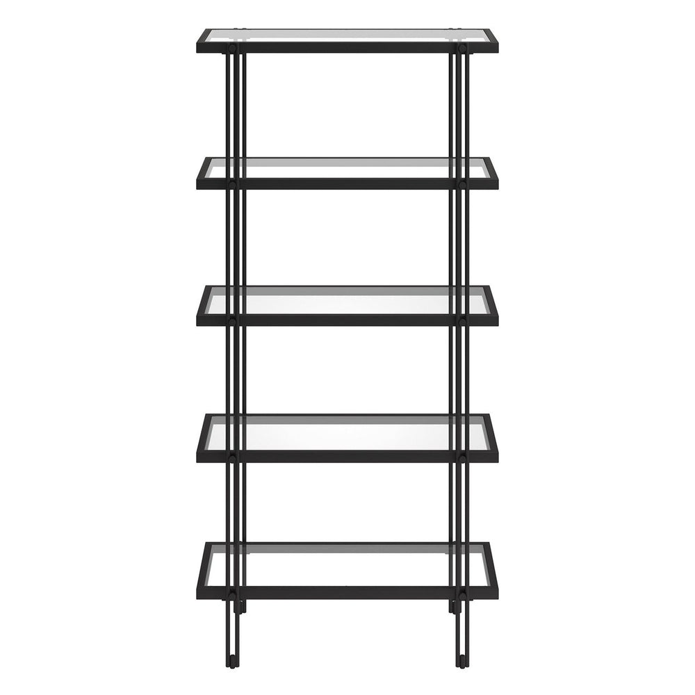 68" Black Metal And Glass Five Tier Standard Bookcase Image 2