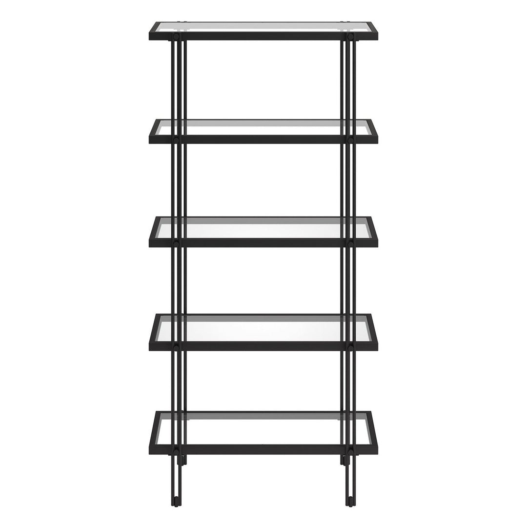 68" Black Metal And Glass Five Tier Standard Bookcase Image 2