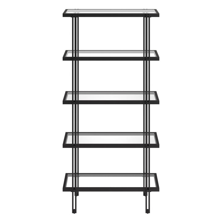 68" Black Metal And Glass Five Tier Standard Bookcase Image 2