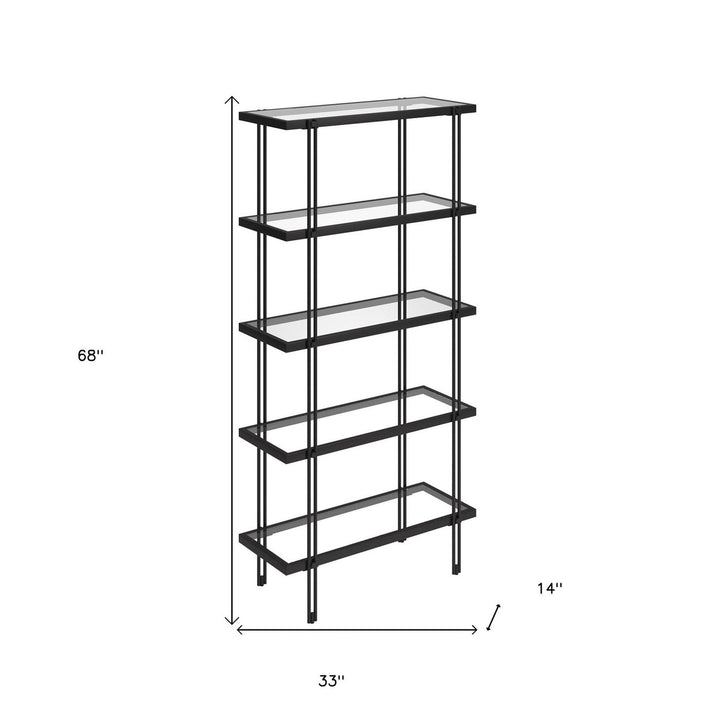 68" Black Metal And Glass Five Tier Standard Bookcase Image 4