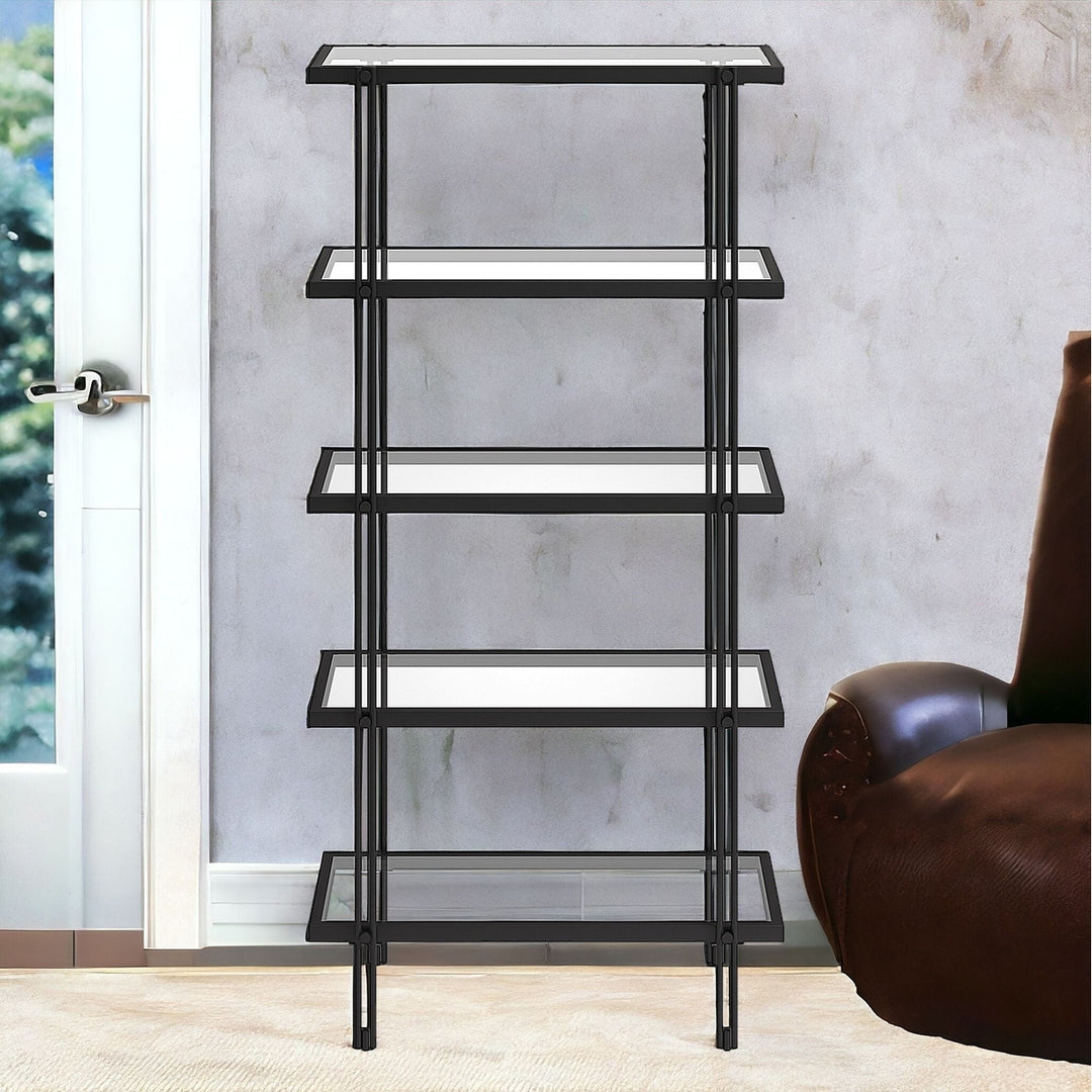 68" Black Metal And Glass Five Tier Standard Bookcase Image 5