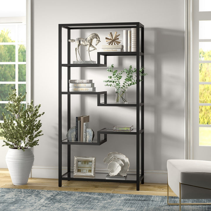 68" Black Metal and Glass Seven Tier Etagere Bookcase Image 5