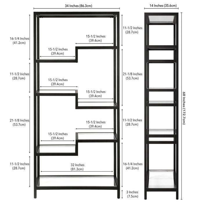 68" Black Metal and Glass Seven Tier Etagere Bookcase Image 7