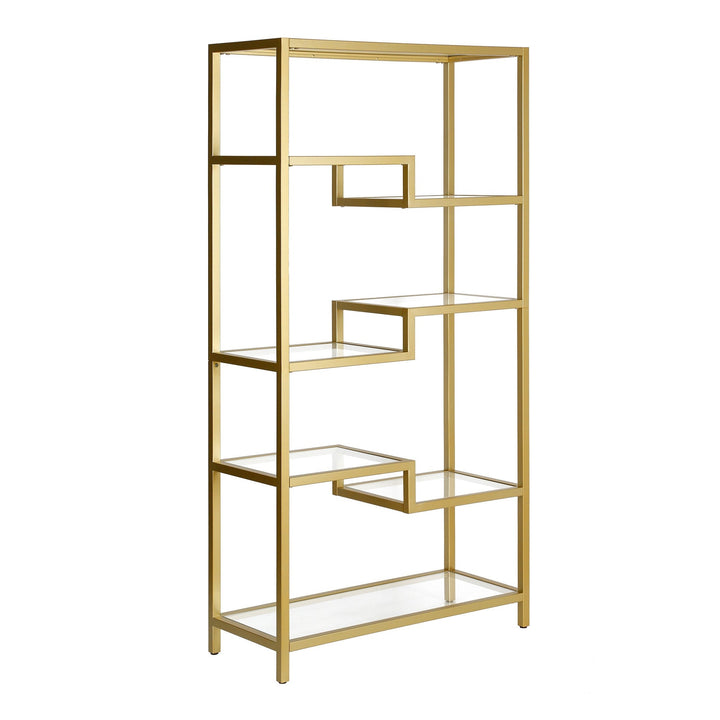 68" Gold Metal and Glass Seven Tier Etagere Bookcase Image 1