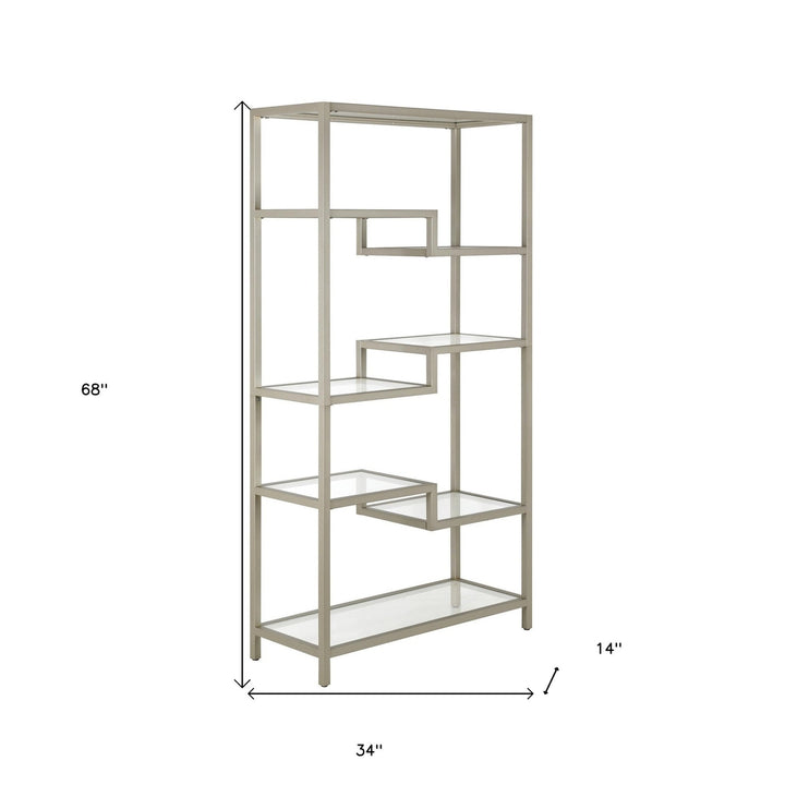 68" Silver Metal and Glass Seven Tier Etagere Bookcase Image 3