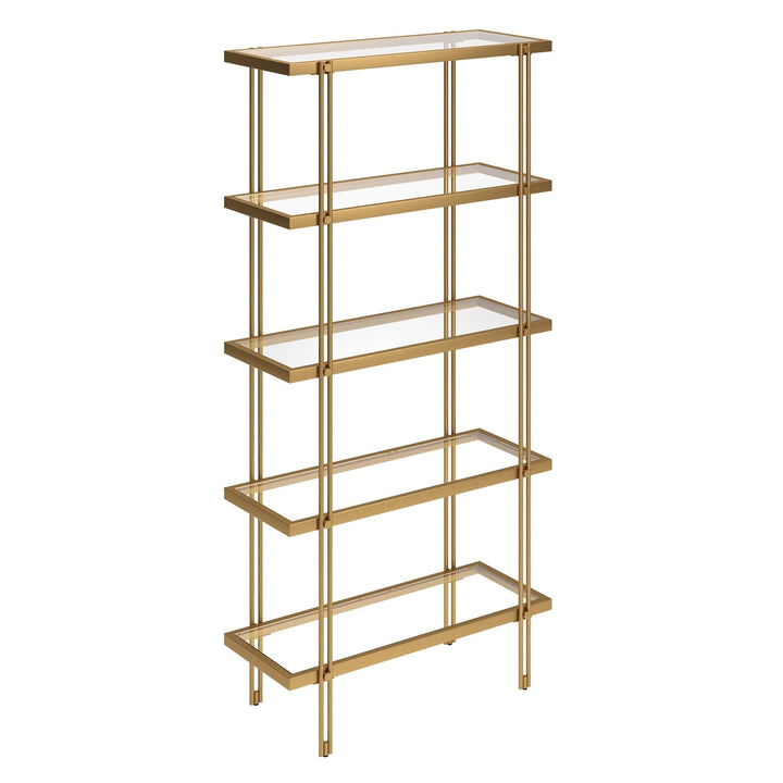 68" Gold Metal And Glass Five Tier Standard Bookcase Image 1